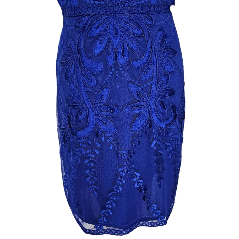 Sue Wong Cocktail Dress Womens Size 10 Cobalt Blue Embroidered Cap Sleeves Lined - Picture 7 of 15